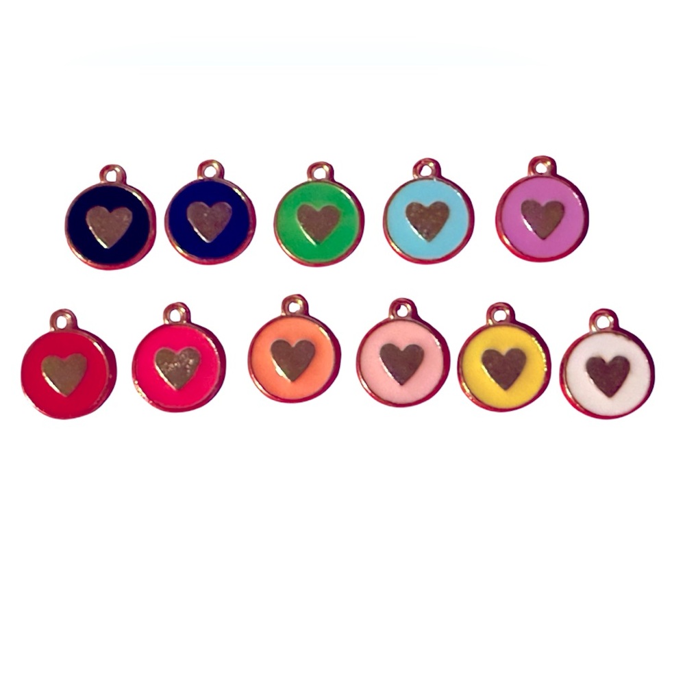 💛 New! 11 Piece Rainbow Enamel Gold Heart Charms